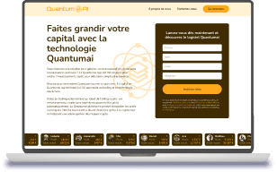 ordinateur portable affichant le formulaire d'inscription à QuantumAI sur le site web