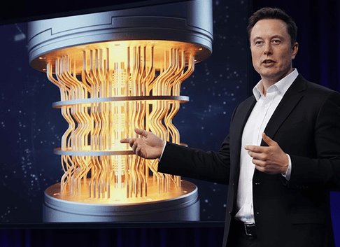 Elon Musk présentant ordinateur quantique lumineux