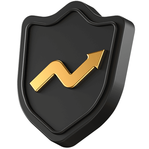 bouclier noir avec flèche ascendante dorée